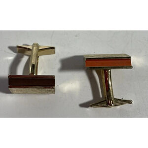 Cufflinks Rectangle Gold Tone Color Block  Brown‎ Orange Vintage